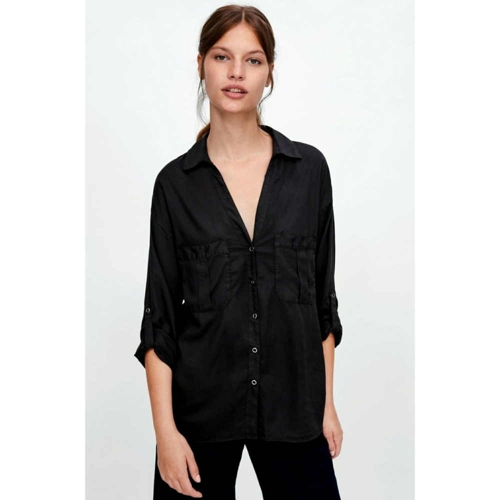 ZARA // tencel lyocell flowy snap button shirt - Picture 12 of 15